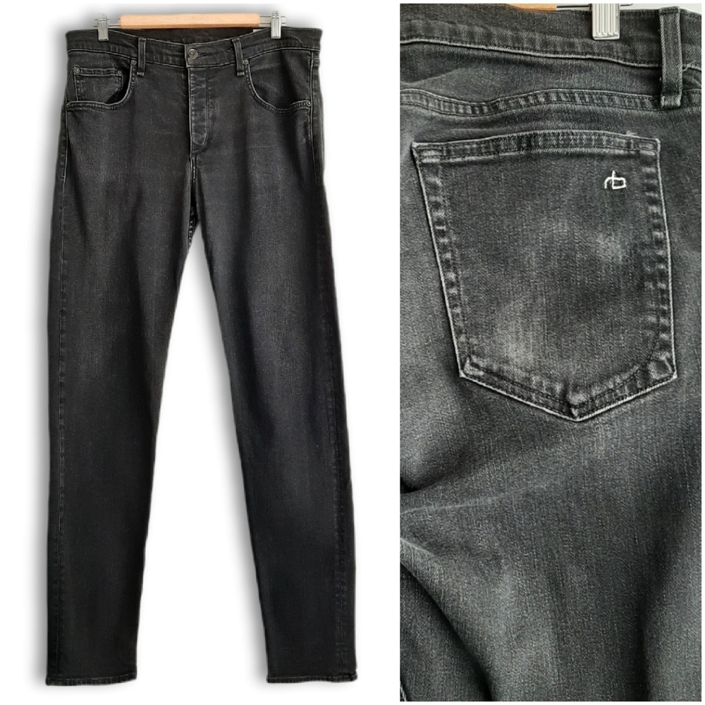 RAG & BONE Fit 1 Skinny Leg Men's Distressed Black Jeans M1224K302 Sz 38 Flawed